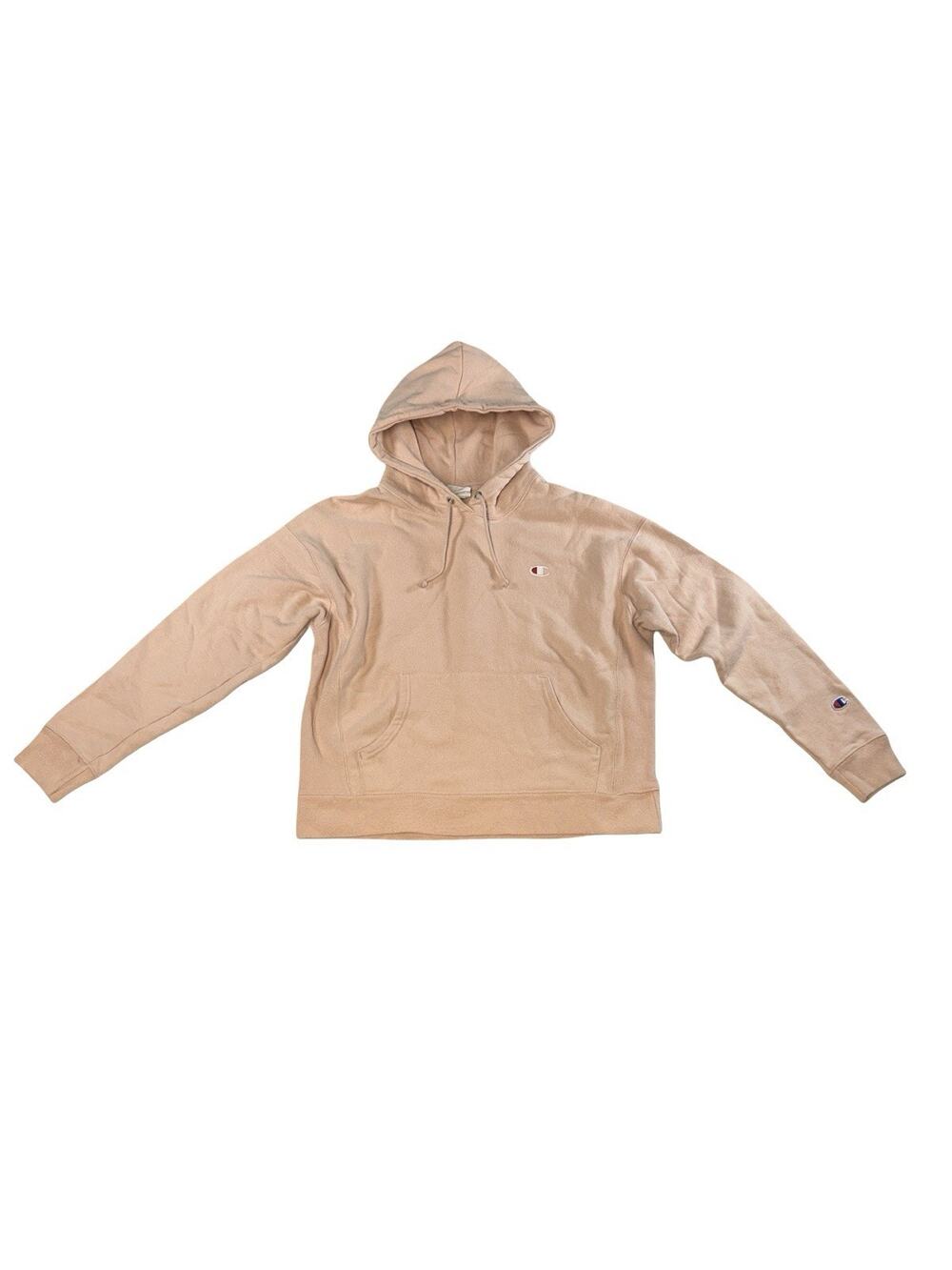 Champion Reverse Weave Men’s Large Tan Pullover Hoodie Spellout Logo Sweatshirt